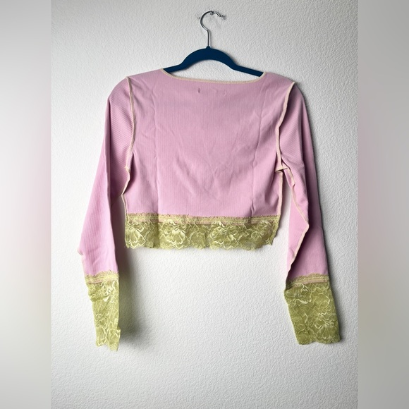 NWT Urban Outfitters Women's Pink crop top w/ yellow lace trim Sz avail: S,M,L - Picture 5 of 10